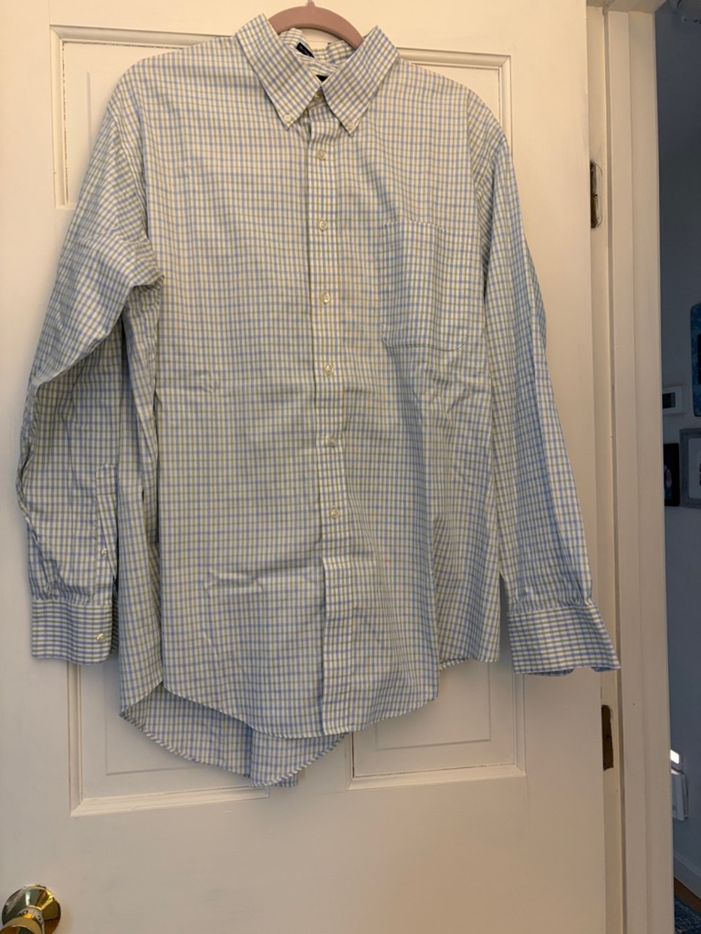 Lands' End Men's Blue & White Check Dress Shirt